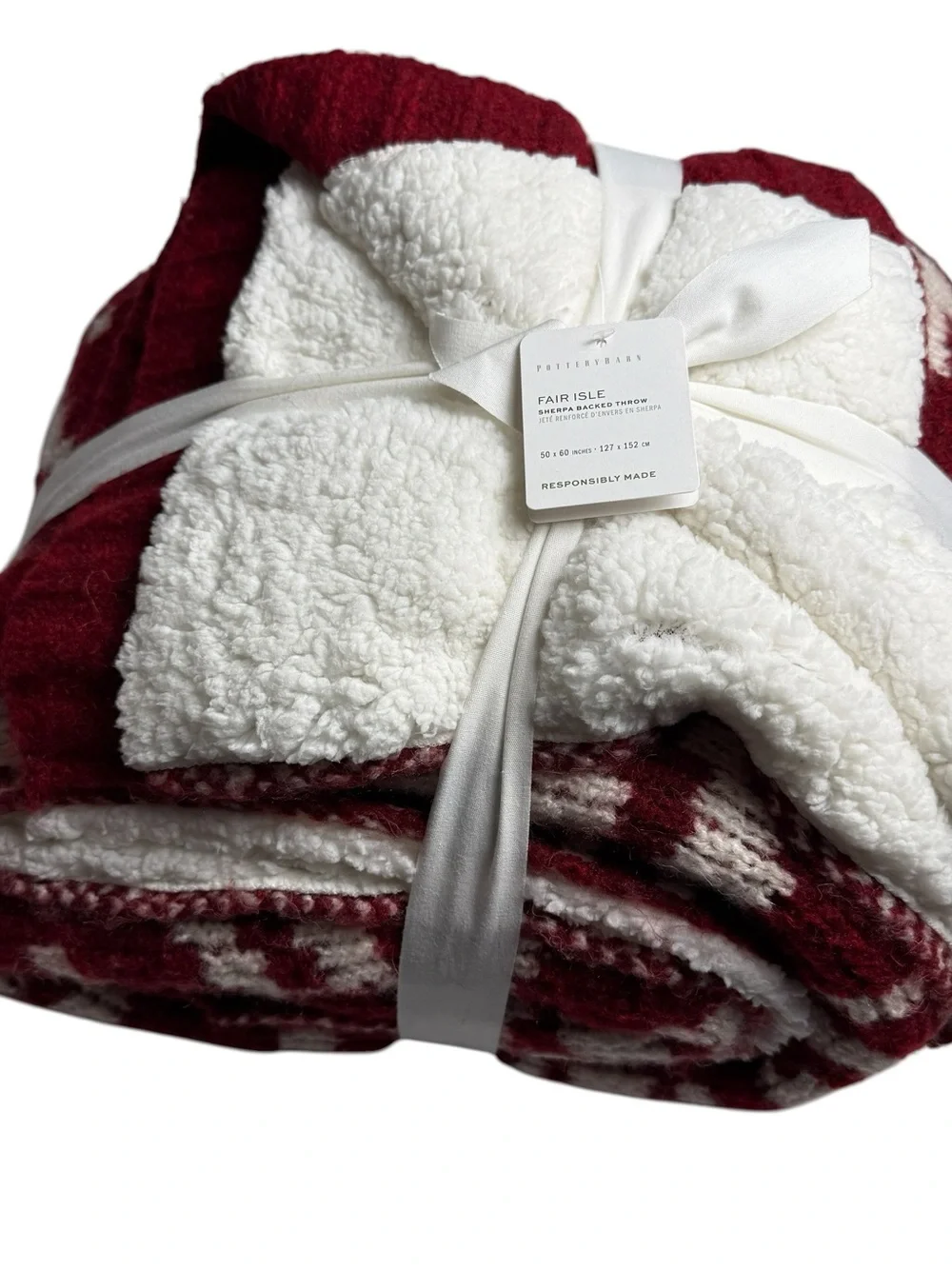 Pottery Barn Modern Fair Isle Throw Blanket Red 50X60” NWT CottageCore Farmhouse